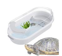 Small Turtle Tank, Clear Baby Reptile Aquarium, Desktop Habitat with Multi-Functional Areas and Basking Platforms for Terrapins, Crayfish, or Hermit Crabs, 13.78x7.87x5.91 Inches