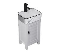 Small Vanity Sink with 1-Door Metal Aluminum Cabinet, Ceramic Basin Top Faucet and Drain Kit, Floor Standing Combo(Color:A,Size:S) (D L)