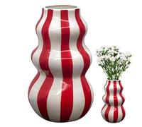 Small Vases - Elegant Striped Flower Vase | French Retro Ceramic Flower Vase | Retro Floral Vasse Centerpiece For Apartment Home Kitchen Living Room Table Bathroom