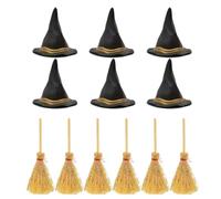Small Witch Hat Miniature Broom 1 Set Halloween DIY Craft Accessory | Small Witch-Themed Accessories Add Festive Character To Handmade Creations | One-Set Mini Decor For Crafts,