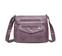 Small Women's Vintage PU Leather Top Handle Purse Solid Versatile Shoulder Bag With Pockets And Zipper(Purple)
