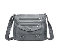 Small Women's Vintage PU Leather Top Handle Purse Solid Versatile Shoulder Bag With Pockets And Zipper(Grey)