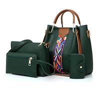 SMALLBLUER Bolsos de hombro de la PU de las mujeres del totalizador del bolso 4pcs Satchel Embragues con costura de color, forro polar verde con licencia oficial de star wars silent one crew., Talla única