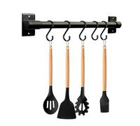 Smallboutique Soporte de aluminio negro para utensilios, estante de cocina montado en la pared, colgador de bandeja de cocina con ganchos en S para colgar utensilios de cocina, accesorios de baño