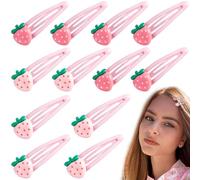SmallCat 12 pinzas para el pelo de fresa, pasadores de metal rosa a presión, accesorios para el pelo de frutas, decoraciones para el cabello dulces, horquillas antideslizantes para mujer, rosa claro,
