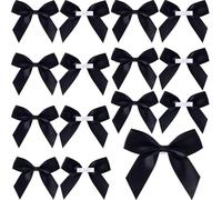 SmallCat 15 lazos autoadhesivos para manualidades, cinta de satén prefabricada de 6,5 cm, lazos negros para decoración, bonito lazo para envolver regalos, dulces lazos para bodas, pasteles, festivales