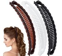 SmallCat 3 pinzas grandes para el pelo de plátano para mujer, pasadores de pelo fuertes, vintage, antideslizantes, accesorios para el cabello grueso, largo y rizado, negro, blanco, café (borde