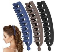 SmallCat 3 pinzas grandes para el pelo de plátano para mujer, pasadores de pelo fuertes, vintage, antideslizantes, accesorios para el cabello grueso, largo y rizado, negro, café oscuro, azul oscuro