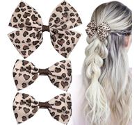 SmallCat 3 pinzas para el pelo con lazo de leopardo, bonitos pasadores de lazo para el pelo con estampado de leopardo, pinzas vintage para cabello largo (2 estilos)