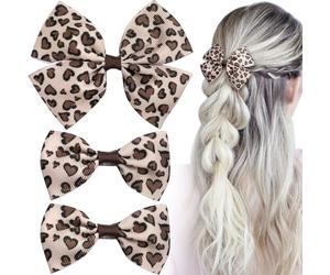 SmallCat 3 pinzas para el pelo con lazo de leopardo, bonitos pasadores de lazo para el pelo con estampado de leopardo, pinzas vintage para cabello largo (2 estilos)