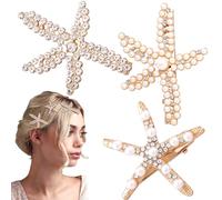 SmallCat 3 pinzas para el pelo de estrella de mar, horquillas de pelo con perlas de diamantes de imitación dorados, pasadores de pelo de estrella de mar, accesorios para el cabello de sirena, tocado