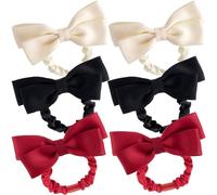 SmallCat 6 lazos elásticos de seda para mujer, color rojo, negro y blanco, para coleta, accesorios para el cabello para bodas, Halloween, fiestas de Navidad