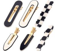 SmallCat 6 pinzas para el pelo de color blanco y negro sin arrugas, pasadores acrílicos para mujer, pinzas para el pelo a cuadros, accesorios vintage para el cabello para mujer