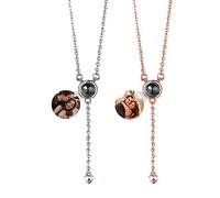 Smallduuck Collar de Proyección de Foto Collar de Plata Personalizado Te Quiero Collar de Proyección de Colgante Redondo 100 Idiomas Regalo Conmemorativo para Navidad Cumpleaños Aniversario,Estilo 5