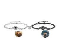 Smallduuck Pulsera personalizada con foto en forma de círculo Par de imanes Pulsera con foto de proyección Te Quiero 100 idiomas Bisutería para Cumpleaños San Valentín Navidad,Estilo 2