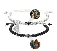 Smallduuck Pulsera personalizada con foto en forma de círculo Par de imanes Pulsera con foto proyectada Te quiero 100 idiomas Bisutería para cumpleaños San Valentín Navidad,Estilo 1