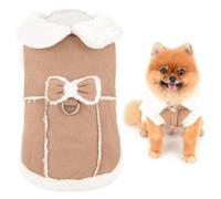 SMALLLEE_LUCKY_STORE Abrigo de forro polar para perro pequeño, chaqueta con arnés para mascotas con lazo y anillo en D, chaleco suave para otoño e invierno con cuello mullido, ropa de gato chihuahua
