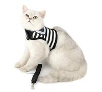 Smalllee_lucky_store - Arnés de malla suave para perros pequeños y gatos, chaleco para caminar a rayas azul marino con arnés acolchado para cachorros