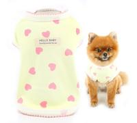 SMALLLEE_LUCKY_STORE Camisa para perros pequeños, camiseta sin botones para mascotas con estampado de corazón, ropa elástica de verano con volantes y puños giratorios, camiseta sin mangas para