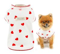 SMALLLEE_LUCKY_STORE Camisa para perros pequeños, camiseta sin botones para mascotas con estampado de corazón, ropa elástica de verano con volantes y puños giratorios, camiseta sin mangas para