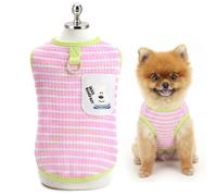 SMALLLEE_LUCKY_STORE Camiseta de punto gofre para perros extra pequeños, a rayas, elástica, sin mangas, con parche de oso y anillo en D, chaleco transpirable, primavera, verano, chihuahua, gato, rosa
