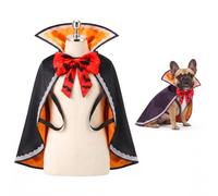 SMALLLEE_LUCKY_STORE Capa de vampiro para perros medianos, color naranja | Satén suave, fácil de atar, pajarita con estampado de murciélagos y ribete de encaje, cuello alto, correas de pierna seguras