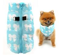 SMALLLEE_LUCKY_STORE Chaqueta de invierno impermeable con anillo en D para perros pequeños y gatos, abrigo acolchado con cremallera para chihuahua, yorkshire, gatito, azul, talla S