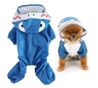 SMALLLEE_LUCKY_STORE Chubasquero para perros pequeños con correa Hoood con anilla en D para cachorros, botton, chaqueta de lluvia completa, mono de 4 piernas, ropa ligera e impermeable, azul XS