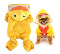 SMALLLEE_LUCKY_STORE Lindo Impermeable de Pato para Perros pequeños con Correa de Hoood con Anillo en D para Cachorros, Chaqueta de Lluvia con Botones, Overol Completo de 4 Patas, Ropa Impermeable
