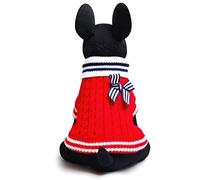 SMALLLEE_LUCKY_STORE Navidad Suéter Jersey Invierno de Punto de Cuello Alto con Lazo Sudadera Ropa de Abrigo para Gato, Perro Pequeño,Gatito,Perrito Rojo XS