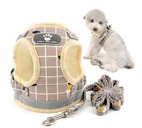 smalllee_lucky_store Plaid arnés con Correa para Perros pequeños y Gatos,Reflectante Ajustable Anti tirones no se escapen,fácil de Poner Chaleco para Cachorros,Caqui,L