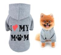 SMALLLEE_LUCKY_STORE Sudadera con capucha para perro pequeño con letra I Love My Mom y agujero para correa, suéter suave para primavera y otoño, ropa de gato Yorkie, gris, M