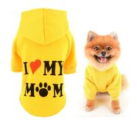 SMALLLEE_LUCKY_STORE Sudadera con capucha para perro pequeño con letra I Love My Mom y agujero para correa, suéter suave para primavera y otoño, ropa de gato Yorkie, amarillo, XS