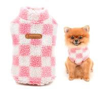 SMALLLEE_LUCKY_STORE Suéter de Forro Polar a Cuadros para Mascotas Chaleco Sudadera Suave para Perros pequeños Gatos Cachorros, Yorkie Chihuahua Ropa cálida para Invierno, Rosa, S