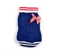 SMALLLEE_LUCKY_STORE Suéter Jersey Invierno de Punto de Cuello Alto con Lazo Sudadera Ropa de Abrigo para Gato, Perro Pequeño,Gatito,Perrito Azul Marino M