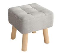 SmallLinenOttomanFootStoolStackablePoufChair with WoodLegsforLivingroom EntrywayorCouchPaddedSeatShoeBench(Gray12inch)