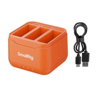 SmallRig Cargador de batería para DJI Action 6, Action 5 Pro, Action 4, Action 3, Osmo 360, carga rápida de 2.3 horas, cargador de batería de 3 canales con 3 ranuras para tarjetas SD, ligero para