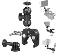 SMALLRIG Paquete de 2 abrazaderas de cámara súper, adaptador de brazo mágico de doble cabezal esférico, montaje para valla/escritorio/trípode para monitor/luz/cámara, para Insta360, para Gopro, para