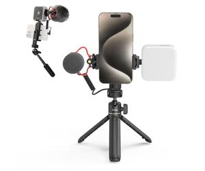 SMALLRIG VK-50 Kit Vlogging, Trípode Plegable Teléfono - 4369 | Trípode con Luz y Micrófono, Vlog Stick Portátil para iPhone/para Samsung