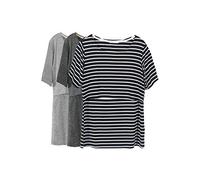 Smallshow Mujer Enfermería Tops de Manga Corta en Capas de diseño Camisas de Lactancia Materna,Dim Grey-Grey-Black Stripe,XL