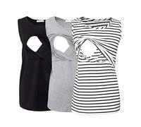 Smallshow Paquete de 3 Ropas de Maternidad sin Mangas para Mujeres Ropa de Lactancia para Mamá Black-Light Grey-White Stripe S