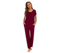 Smallshow Pijama Lactancia Manga Corta Camison Lactancia Hospital,Maroon,L