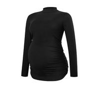 Smallshow Ropa de Mujer Embarazada Manga Larga Cuello Tripulación Tops Maternidad,Black,L
