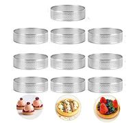 Smallterm 10 Piezas Circulares de Acero Inoxidable Anillo de Tarta Torre Pastel Molde para Hornear Herramientas para Hornear Anillo de Mousse de Pastel Perforado, 8 Cm