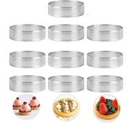 Smallterm 10 unidades de anillos redondos para tartas, moldes para tartas, anillos con agujero, acero inoxidable, quiches, pasteles, mousse, molde para hacer tartas, quiche, círculo, donutsBurger, 10