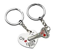 Smallwise Trading Couple Keychain Keyring --- "I Love You" Heart + Key --- Lover Sweetheart Gift for Valentine's Day / Wedding Anniversary / Birthday