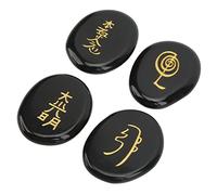 Smandy 4 Piedras de Símbolos de Reiki, Cristales Curativos de Reiki, Piedras Espirituales con Superficies Más Suaves, Símbolos Grabados a Mano para Meditación, Equilibrio de Chakras, (BLACK)
