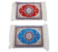 Smandy Alfombrilla de Ratón de Estilo Persa, 2 Unidades, Antideslizante, Alfombrilla de Ratón para Ordenador, Posavasos de Alfombra Vintage con Bordes con Flecos, Rojo y Azul para