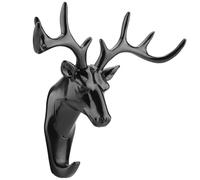 Smandy Gancho de Cabeza de Ciervo, Colgador de Llaves para Sombrero de Abrigo Montado en la Pared 3D sin Instalación de Taladro para Decoración de Estudio de Sala de Estar y Baño (BLACK)