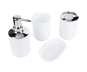 Smandy Juego de 4 Accesorios de Baño, Dispensador de de Plástico, Taza de Almacenamiento, Taza de Enjuague, Jabonera con Galvanoplastia Moderna para Organización del Baño, Artículos (White)
